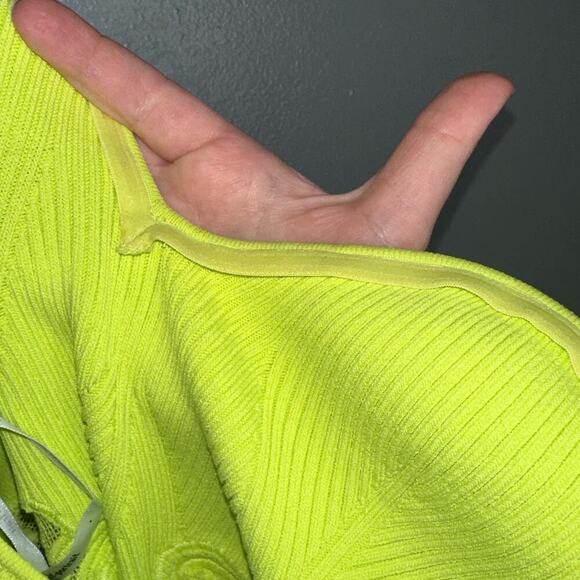 Self-Portrait Strapless Crochet Trimmed Ribbed Mini Dress Neon Yellow Size M - Picture 7 of 9